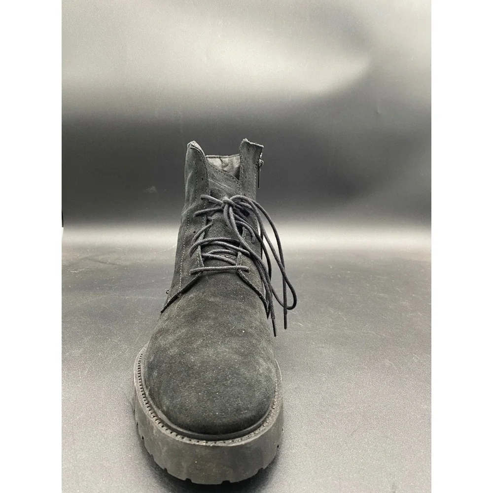 Zara Man Black Suede‎ Lace Up Side Zip Combat Boots Lug Sole Size 43 Mens 10